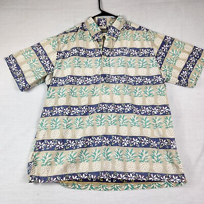 #ad REYN SPOONER Phil Edwards PINEAPPLE Plumeria Hawaiian SHIRT XL Reverse Cotton $24.99