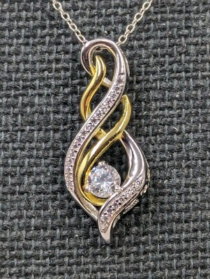 #ad New Sterling Silver YGP Accents CAPERCI Infinity CZ MOM Pendant 16 18quot; Necklace $29.99