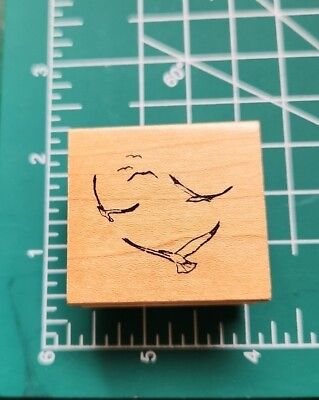 #ad Vintage Art Impression Rubber Stamp. TINY Seagulls Flying. NEW B20 $4.76