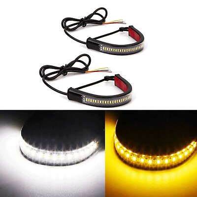#ad White Amber Switchback LED Fork Turn Signal DRL Light Strips For Motorcycle 2x $6.99
