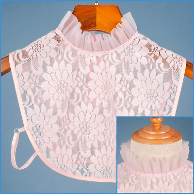 #ad False Pink Lace Sheer Turtleneck Collar Faux Polyester Detachable Floral Blouse AU $26.95
