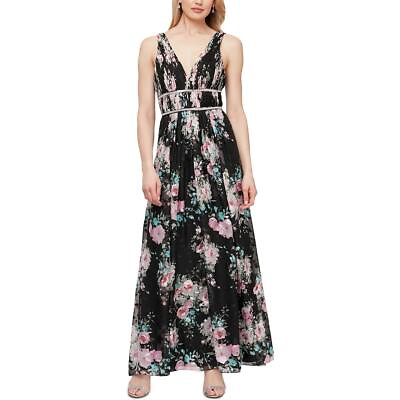 #ad Alex Evenings Womens Black Chiffon Floral Print Evening Dress Gown 14 BHFO 5303 $37.99