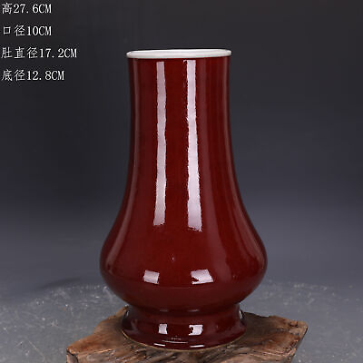 #ad 11“ China ancient Da Ming Xuan De Handmade porcelain Red glaze Fu tube bottle $294.00