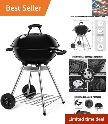 Portable 18 Inch Charcoal Grill with Durable Wheels amp; Adjustable Air Vent Damper $101.79