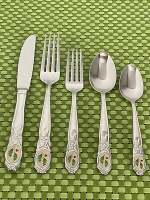 #ad Lenox HOLIDAY PLATINUM Stainless Glossy 18 8 18 10 Holly Flatware CHOICE E77G $7.85