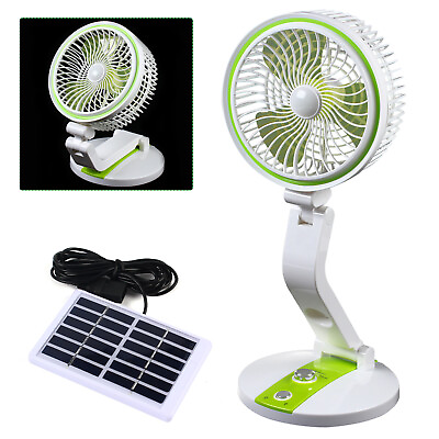 #ad 180° Solar Powered Desk Fan Table Fan LED Night Light Adjustable Height USB $19.95