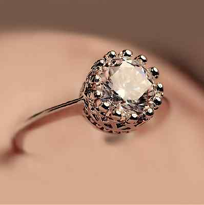 #ad Pave CZ Royal Crown Silver Gold Engagement Wedding Solitaire Ring RS50 $8.99