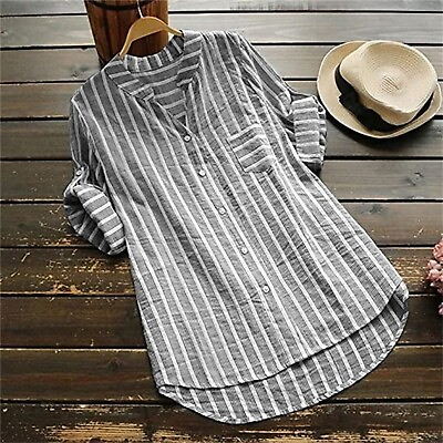 #ad Womens Long Sleeve Button Cotton Linen Tops Loose Casual Tunic Shirt Tee Blouse $14.99