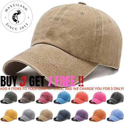 #ad Men#x27;s Cotton Baseball Cap Polo Style Solid Adjustable Dad Hat Washed Ball Cap $8.95