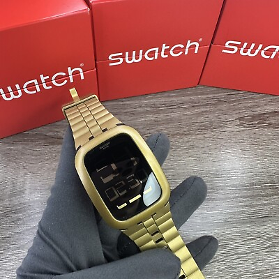 #ad NEW✅ Swatch Touch GOLD BUMP SURC101 Black Dial Digital Silicone Unisex Watch $99.99