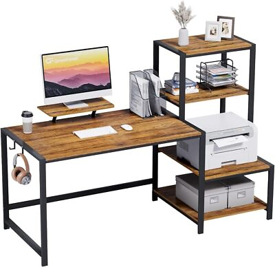 #ad Computer Desk 58 inch with Storage Printer Shelf Reversible Home Office Desk $155.99