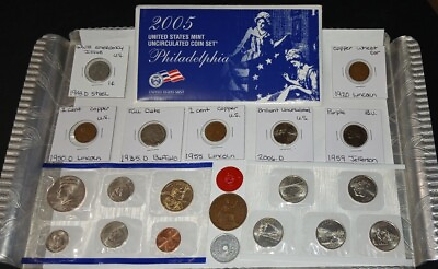 #ad COIN LOT Old Coins Collection 2005 Mint Set Tax Tokens WWII Cent no junk drawer $23.23
