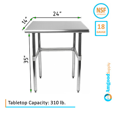 #ad 14quot; X 24quot; Stainless Steel Open Base Table NSF Prep Metal Work Table $164.95