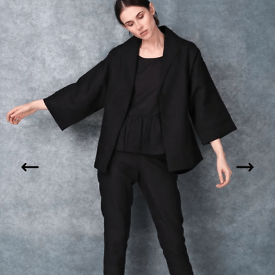 #ad Turn Black Womens Size XXL Black 100% Linen Lined Jacket Side Seam Pockets $98.00