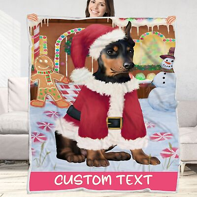 #ad Doberman Pinscher Dog Blanket Personalized Woven Fleece Sherpa Christmas NWT $69.99