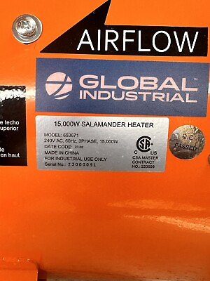 #ad Global Salamander Heater Commercial Heater 653671 1 Phase 240V 15000w $500.00