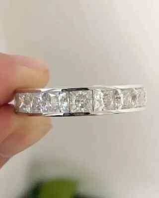 #ad #ad 4Ct Princess Cut Real Moissanite Eternity Wedding Band 14K White Gold Plated $119.99