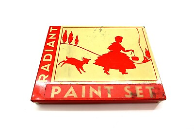#ad Vintage RADIANT PAINT SET by ART CRAYON CO in Mary Had A Little Lamb metal case $29.99