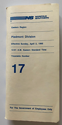 #ad 1995 Norfolk Southern RR Railroad Employee Timetable #17 Piedmont Div booklet $12.99