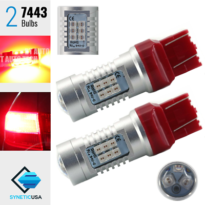 #ad 2x 7443 High Power 3535 SMD Bright Red Brake Tail Stop Projector LED Light Bulbs $11.59