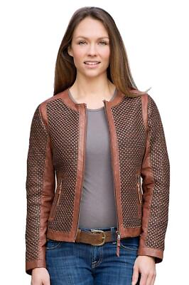 #ad Mariah Womens Weavery Patterned High Fashion Leather Jacket $291.34