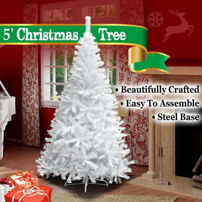 #ad NEW White 5#x27; Classic Pine Christmas Xmas Artificial Tree With Solid Metal Stand $21.55