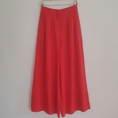 #ad by Anthropologie Pants 4 Red Wide Leg Pleated High Rise Flowy Lightweight $25.35