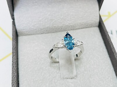 #ad 1.39 Carat Marquise Cut Fancy Vivid Greenish Blue VS2 Natural Diamond 18K Ring $6100.00