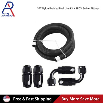 #ad 12AN 10AN 8AN 6AN Fitting Stainless Steel Braided Oil Fuel Hose Line Kit 3Feet $19.59