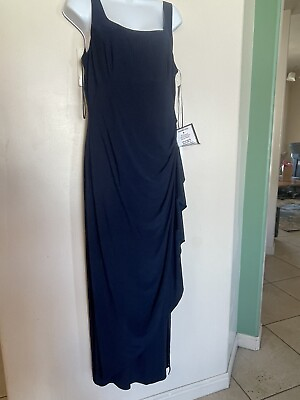 #ad Alex Evenings Long Formal Drape Rushing Dress Wedgewood Blue Size 14 $49.99