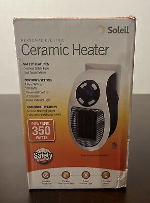 #ad Soleil Personal Electric Ceramic Heater 350 Watts Safety New Open Box $11.99