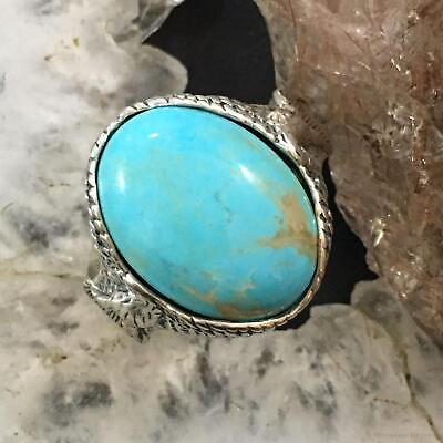 #ad Carolyn Pollack Vintage Sterling Large Oval Turquoise Double Eagle Ring For Men $97.50