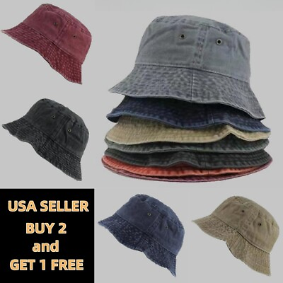 #ad Pigment Washed Dyed Denim Bucket Hat Visor Hunting Fishing Outdoor Cap $8.99