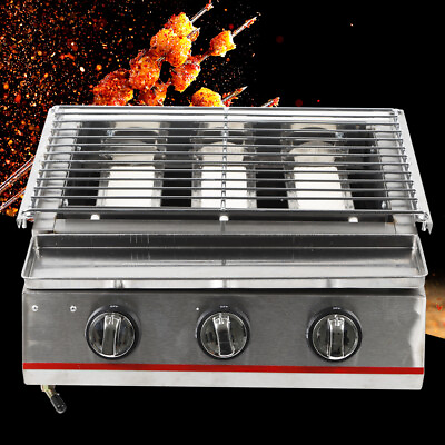 #ad Commercial 3 Burners Grill Outdoor BBQ Infrared Cooker Gas LPG Grill Smokeless $80.80