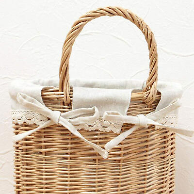#ad Wicker Basket for Wall Natural Woven Basket with Folding Handle Storage Basket $18.77