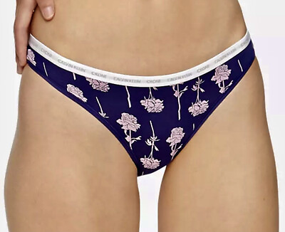 #ad CALVIN KLEIN CK One Cotton Navy Blue Pink Floral Bikini Panty NEW Womens Sz M 6 $10.42