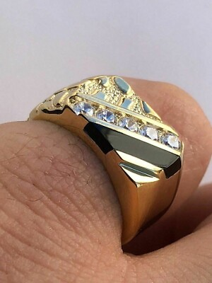 #ad 2 Ct Simulated Diamond Men#x27;s Ring 925 Silve Gold Plated $182.41