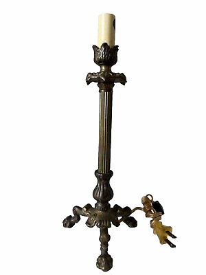 #ad Rare Brass Corinthian Column Electric Table Lamp with Ornate Tripod Base $65.00