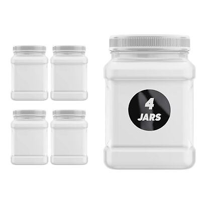 #ad Plastic Jars 32 Ounce Square Pinch Handle 4 Pack Clear PET Plastic Containe... $22.99