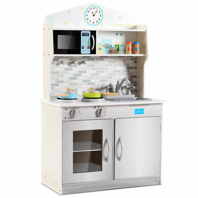 #ad Costway Wood Pretend Cooking Playset Kitchen Toys Cookware Play Set Kids Toddler $89.99