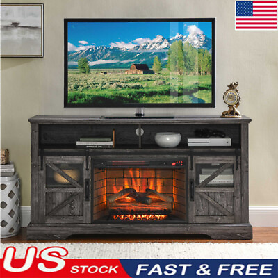#ad #ad 60#x27;#x27; RC Electric Fireplace Entertainment Center w Door Sensor Dark Rustic Oak $389.99