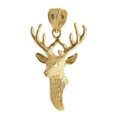 #ad New 14k Yellow Gold Deer Head Pendant $149.99