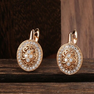 #ad Vintage Oval Drop Earrings Luxury Zircon 585 Rose Gold Classic Wedding Jewelry $8.99