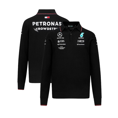 #ad Formula 1 Black Mercedes AMG Petronas F1 Team Long sleeve T Knitted Polo Shirt $74.99