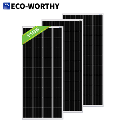 #ad ECO WORTHY 100W Watt Solar Panel 300W 3Pack Mono 12V 24V 12BB Cell for RV Home $159.99