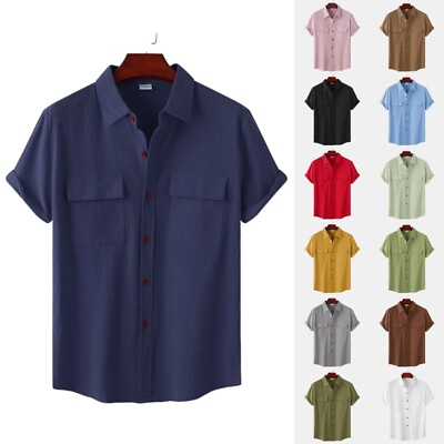 #ad Men Casual Tops Short Sleeve Shirts Mens Button Down Office Turn Collar T shirt $22.57