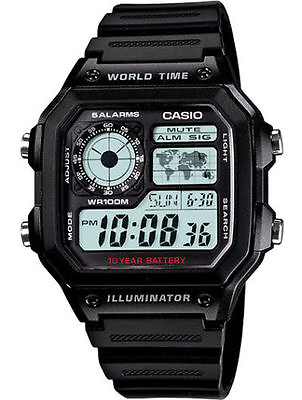 #ad Casio AE1200WH 1AV Men#x27;s Chronograph Watch 100 Meter WR Black Resin DateNEW $24.75