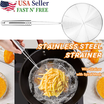 #ad Stainless Steel Mesh Strainer Kitchen Frying Food Spoon Ladle Colander Filter $7.25
