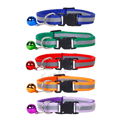 #ad Reflective Dog Collar Pet Cat Puppy Nylon Collar with Bell Neck Adjustable $3.27