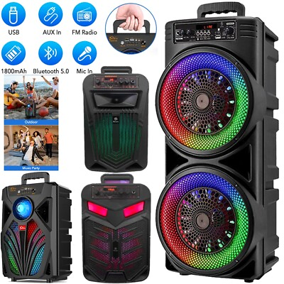 #ad 6000W Portable Bluetooth Speaker Sub woofer Heavy Bass Sound System Party Mic $38.49